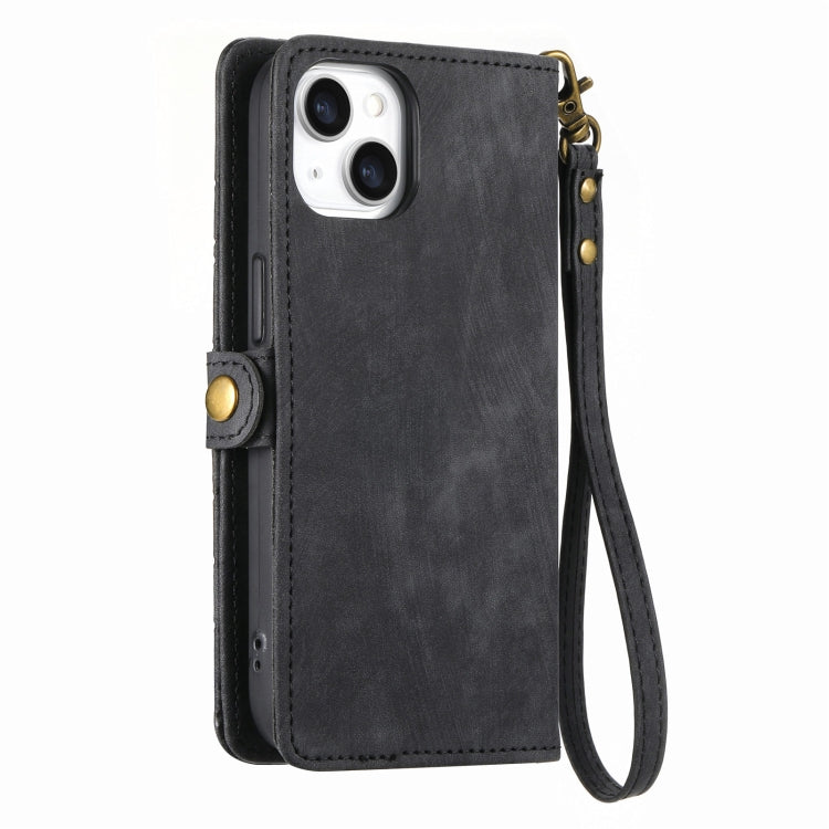 For iPhone 13 Pro Geometric Zipper Wallet Side Buckle Leather Phone Case(Black)