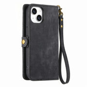 For iPhone 13 Pro Geometric Zipper Wallet Side Buckle Leather Phone Case(Black)