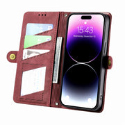 For iPhone 12 / 12 Pro Geometric Zipper Wallet Side Buckle Leather Phone Case(Red)