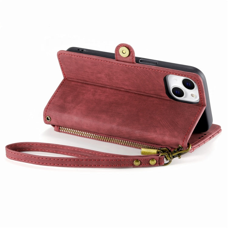 For iPhone 12 / 12 Pro Geometric Zipper Wallet Side Buckle Leather Phone Case(Red)