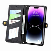 For iPhone 12 / 12 Pro Geometric Zipper Wallet Side Buckle Leather Phone Case(Black)