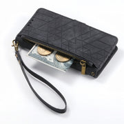 For iPhone 12 / 12 Pro Geometric Zipper Wallet Side Buckle Leather Phone Case(Black)