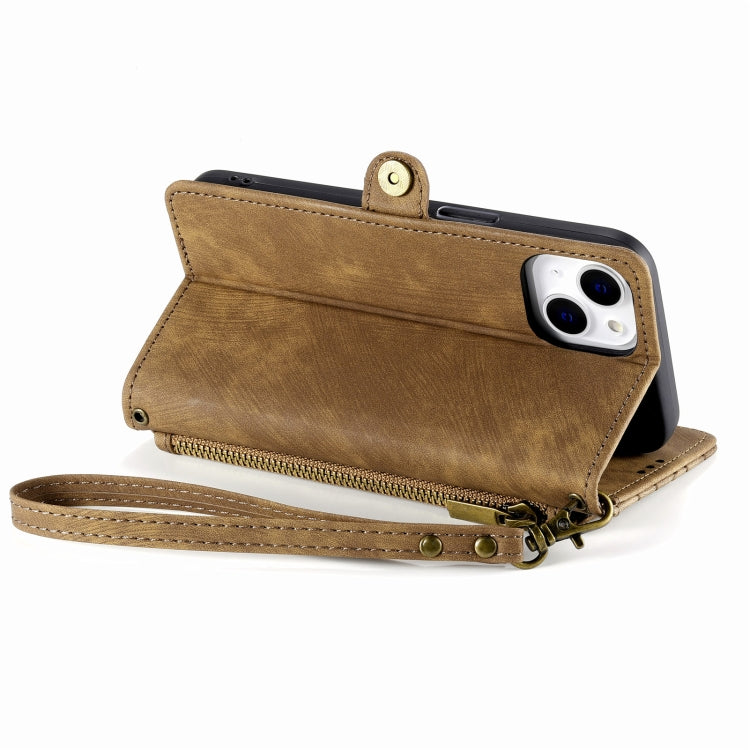 For iPhone 12 Pro Max Geometric Zipper Wallet Side Buckle Leather Phone Case(Brown)