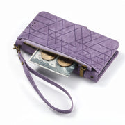 For iPhone 12 Pro Max Geometric Zipper Wallet Side Buckle Leather Phone Case(Purple)