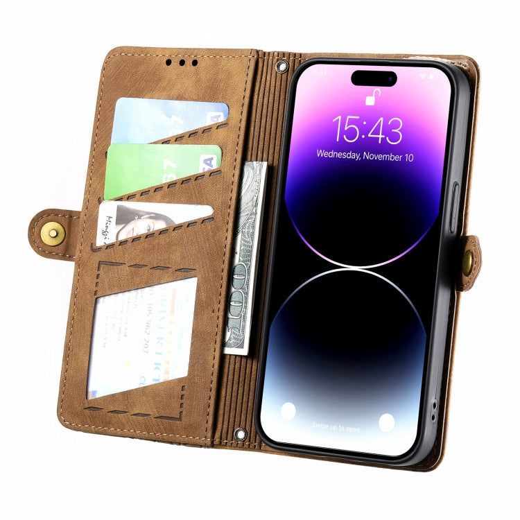 For iPhone 11 Pro Geometric Zipper Wallet Side Buckle Leather Phone Case(Brown)