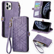 For iPhone 11 Pro Max Geometric Zipper Wallet Side Buckle Leather Phone Case(Purple) - free shipping - PMC TechLife - Order now!