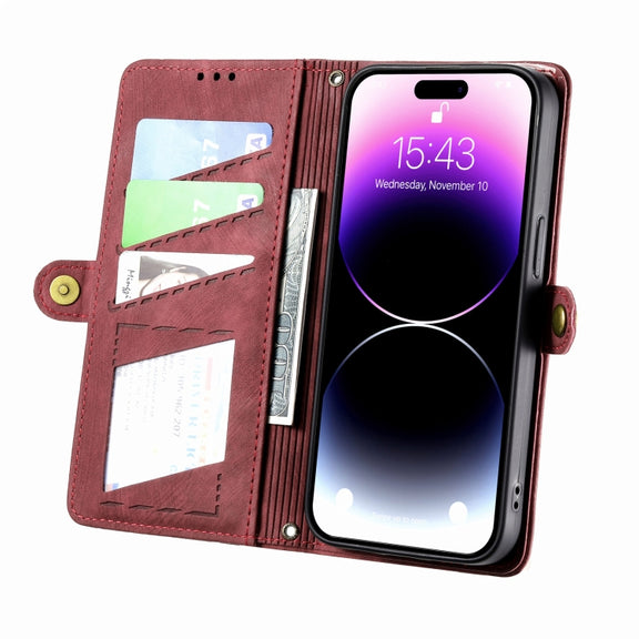For iPhone X / XS Geometric Zipper Wallet Side Buckle Leather Phone Case(Red)