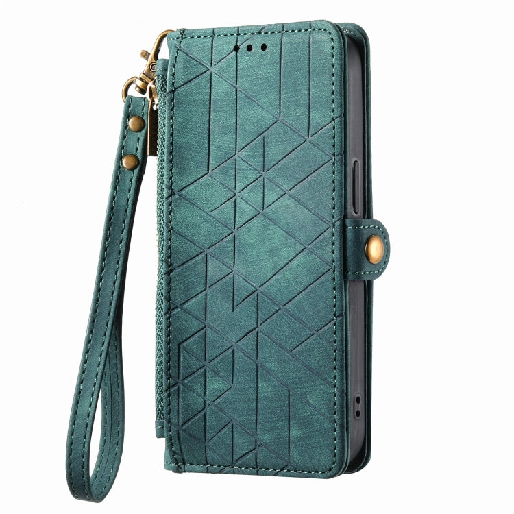 For iPhone 7 Plus / 8 Plus Geometric Zipper Wallet Side Buckle Leather Phone Case(Green)