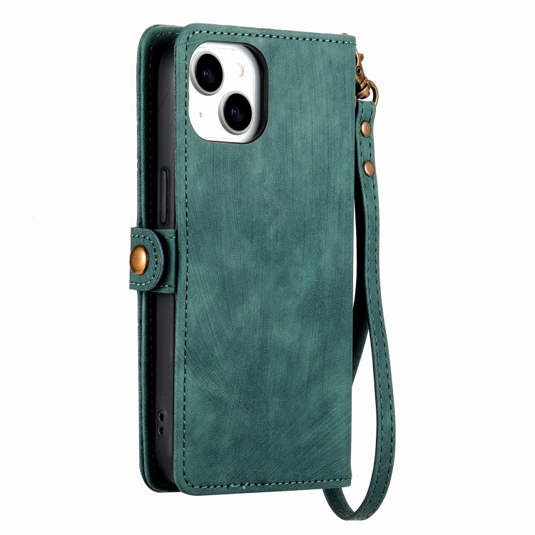 For iPhone 7 Plus / 8 Plus Geometric Zipper Wallet Side Buckle Leather Phone Case(Green)