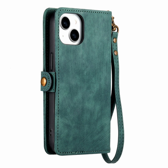 For iPhone 7 Plus / 8 Plus Geometric Zipper Wallet Side Buckle Leather Phone Case(Green)