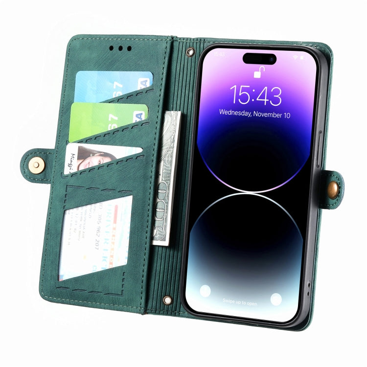 For iPhone 7 Plus / 8 Plus Geometric Zipper Wallet Side Buckle Leather Phone Case(Green)