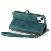 For iPhone 7 Plus / 8 Plus Geometric Zipper Wallet Side Buckle Leather Phone Case(Green)