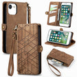 For iPhone 6 / 6s Geometric Zipper Wallet Side Buckle Leather Phone Case(Brown) - free shipping - PMC TechLife - Order now!