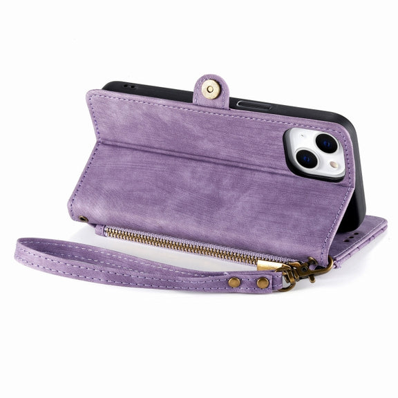 For iPhone 6 / 6s Geometric Zipper Wallet Side Buckle Leather Phone Case(Purple)