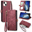 For iPhone 15 Geometric Zipper Wallet Side Buckle Leather Phone Case(Red) - free shipping - PMC TechLife - Order now!