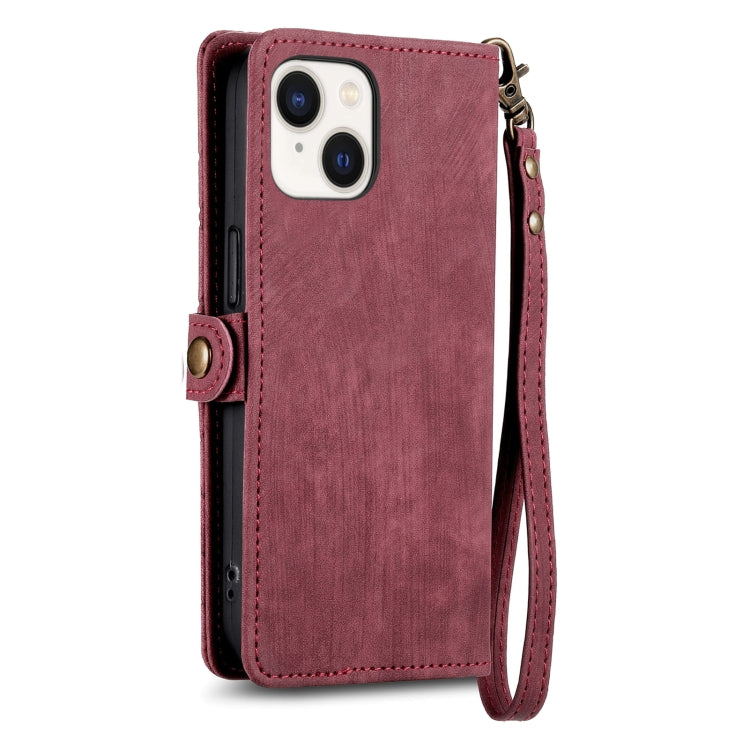 For iPhone 15 Geometric Zipper Wallet Side Buckle Leather Phone Case(Red)