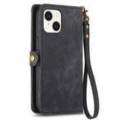 For iPhone 15 Geometric Zipper Wallet Side Buckle Leather Phone Case(Black)