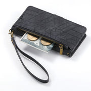 For iPhone 15 Geometric Zipper Wallet Side Buckle Leather Phone Case(Black)