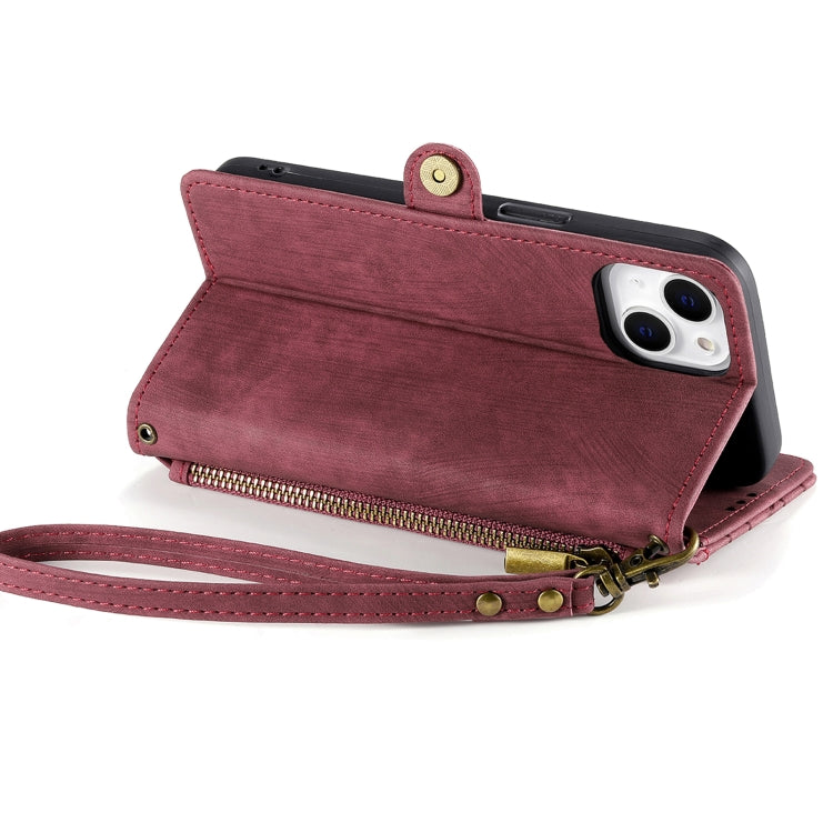 For iPhone 15 Pro Geometric Zipper Wallet Side Buckle Leather Phone Case(Red)