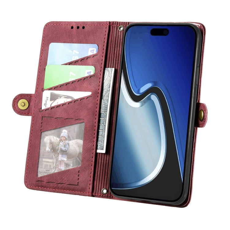 For iPhone 15 Pro Max Geometric Zipper Wallet Side Buckle Leather Phone Case(Red)