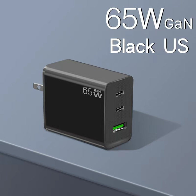 GaN PD65W Type-C x 2 + USB3.0 Laptop Adapter ,US Plug(Black)