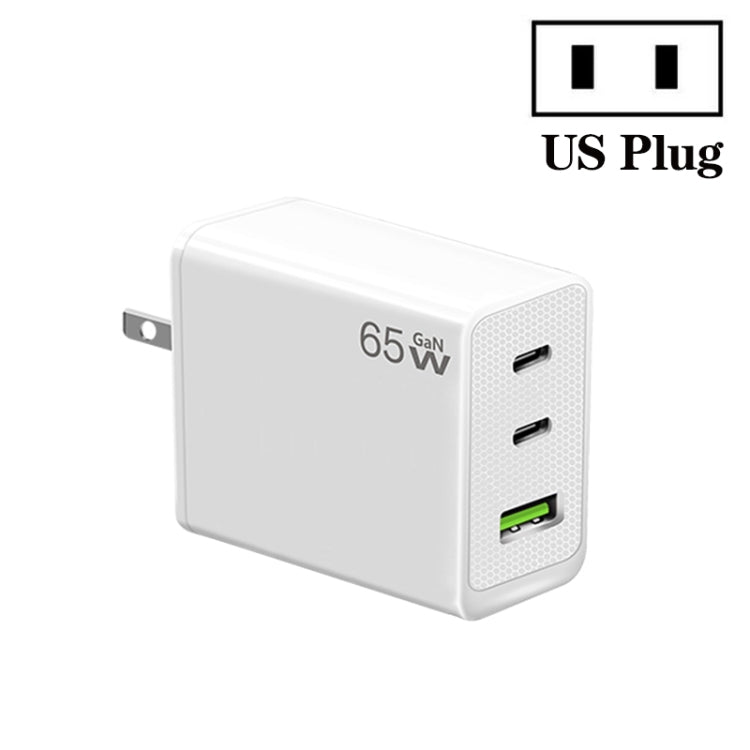 GaN PD65W Type-C x 2 + USB3.0 Laptop Adapter ,US Plug(White)