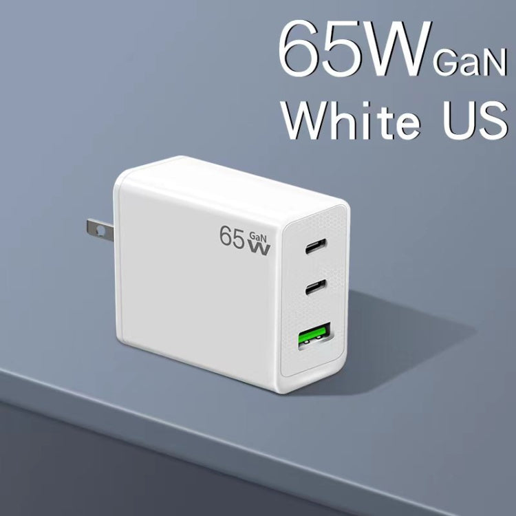 GaN PD65W Type-C x 2 + USB3.0 Laptop Adapter ,US Plug(White)