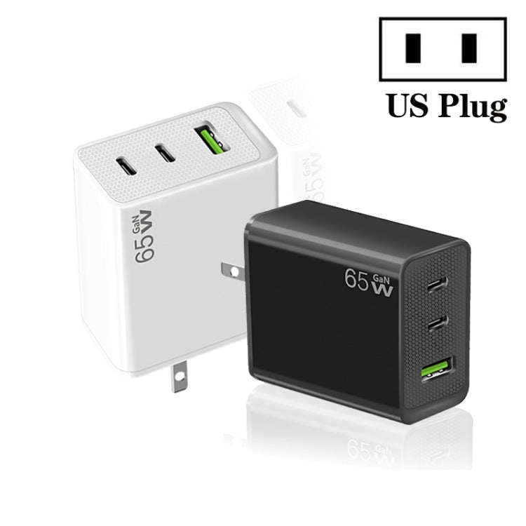 GaN PD65W Type-C x 2 + USB3.0 Laptop Adapter ,US Plug(Black)