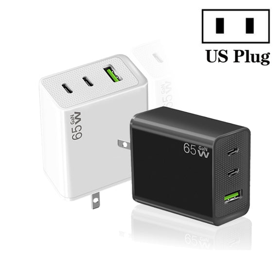 GaN PD65W Type-C x 2 + USB3.0 Laptop Adapter ,US Plug(Black)