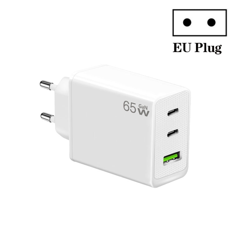 GaN PD65W Type-C x 2 + USB3.0 Laptop Adapter ,EU Plug(White)