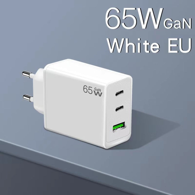 GaN PD65W Type-C x 2 + USB3.0 Laptop Adapter ,EU Plug(White)