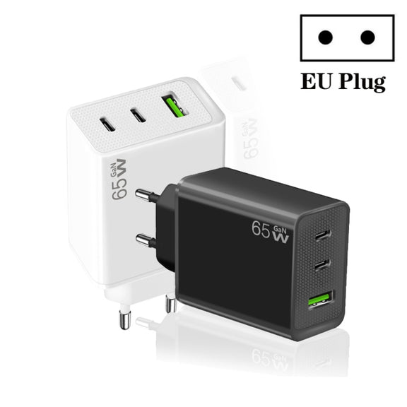 GaN PD65W Type-C x 2 + USB3.0 Laptop Adapter ,EU Plug(White)