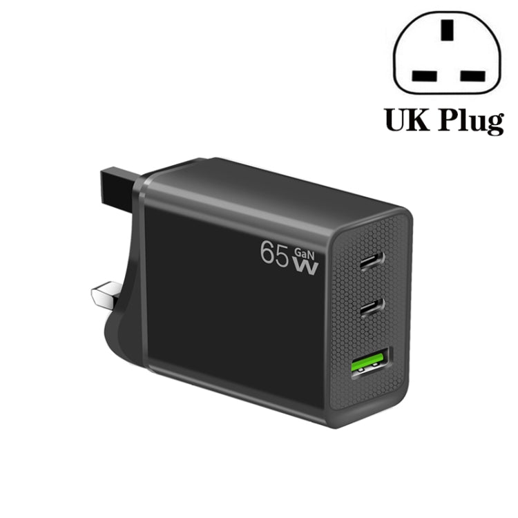 GaN PD65W Type-C x 2 + USB3.0 Laptop Adapter ,EU Plug(Black)
