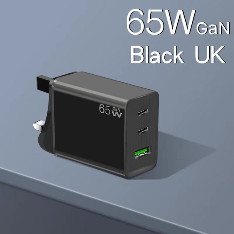 GaN PD65W Type-C x 2 + USB3.0 Laptop Adapter ,EU Plug(Black)