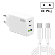 GaN PD65W Type-C x 2 + USB3.0 Charger with Type-C to Type-C Data Cable ,EU Plug(White)