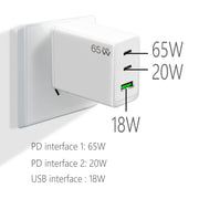 GaN PD65W Type-C x 2 + USB3.0 Charger with Type-C to Type-C Data Cable ,UK Plug(White)