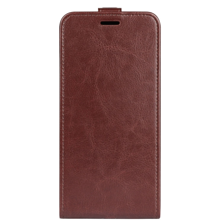 For iPhone 16 R64 Texture Single Vertical Flip Leather Phone Case(Brown)