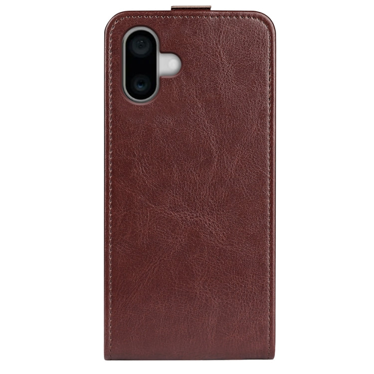 For iPhone 16 R64 Texture Single Vertical Flip Leather Phone Case(Brown)