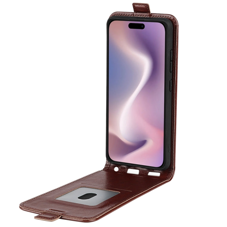 For iPhone 16 R64 Texture Single Vertical Flip Leather Phone Case(Brown)