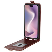 For iPhone 16 R64 Texture Single Vertical Flip Leather Phone Case(Brown)