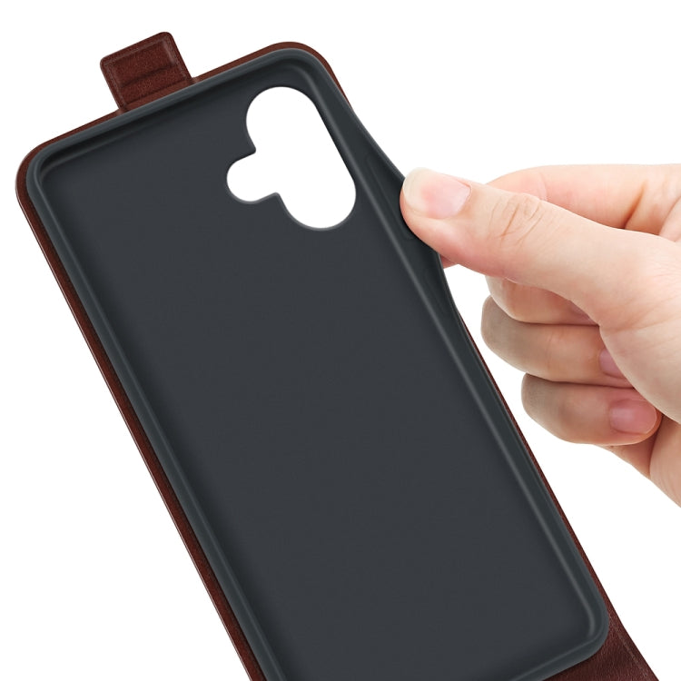 For iPhone 16 R64 Texture Single Vertical Flip Leather Phone Case(Brown)