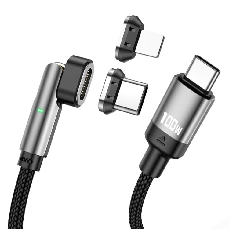 ENKAY 2 in 1 PD 100W / 27W 180 Degrees Rotation Magnetic Type-C / 8 Pin Fast Charging Data Cable with LED Light, Length:1m