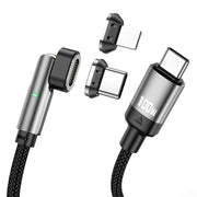 ENKAY 2 in 1 PD 100W / 27W 180 Degrees Rotation Magnetic Type-C / 8 Pin Fast Charging Data Cable with LED Light, Length:1m