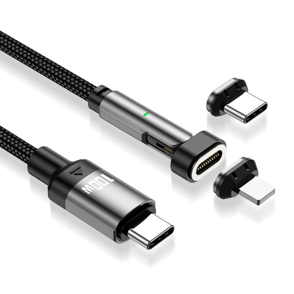 ENKAY 2 in 1 PD 100W / 27W 180 Degrees Rotation Magnetic Type-C / 8 Pin Fast Charging Data Cable with LED Light, Length:1m