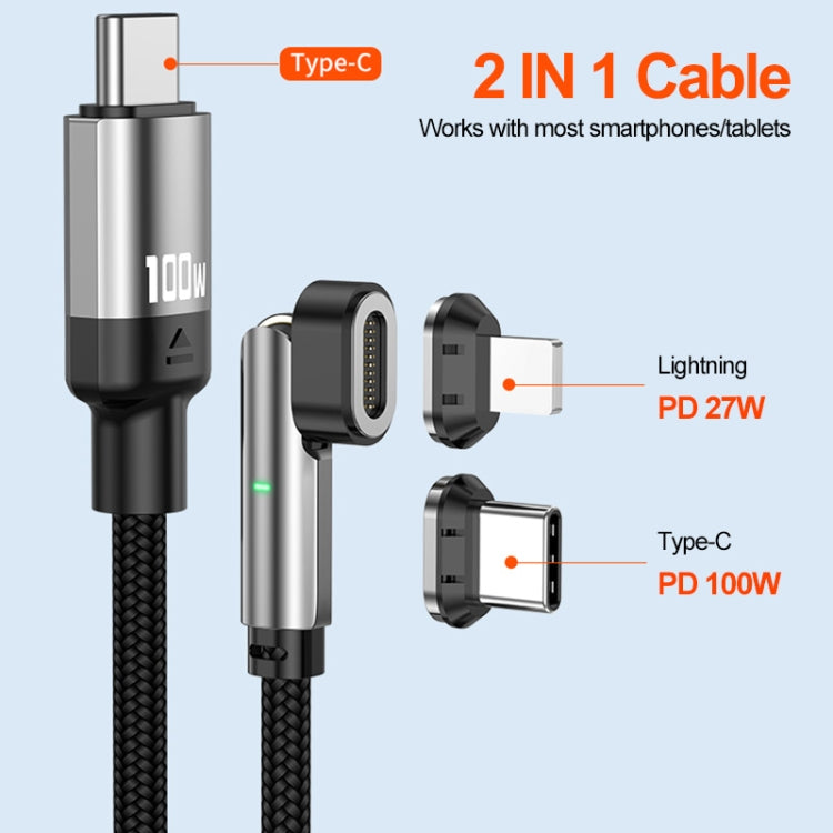 ENKAY 2 in 1 PD 100W / 27W 180 Degrees Rotation Magnetic Type-C / 8 Pin Fast Charging Data Cable with LED Light, Length:1m