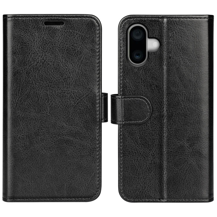 For iPhone 16 Plus R64 Texture Horizontal Flip Leather Phone Case(Black)