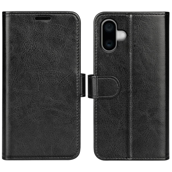 For iPhone 16 Plus R64 Texture Horizontal Flip Leather Phone Case(Black)