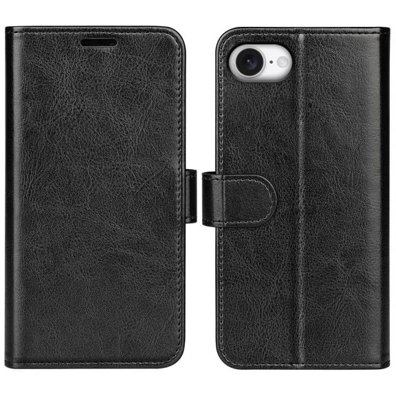 For iPhone 16e R64 Texture Horizontal Flip Leather Phone Case(Black)