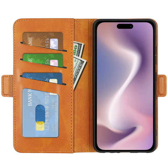 For iPhone 16 Dual-side Magnetic Buckle Horizontal Flip Leather Phone Case(Yellow)