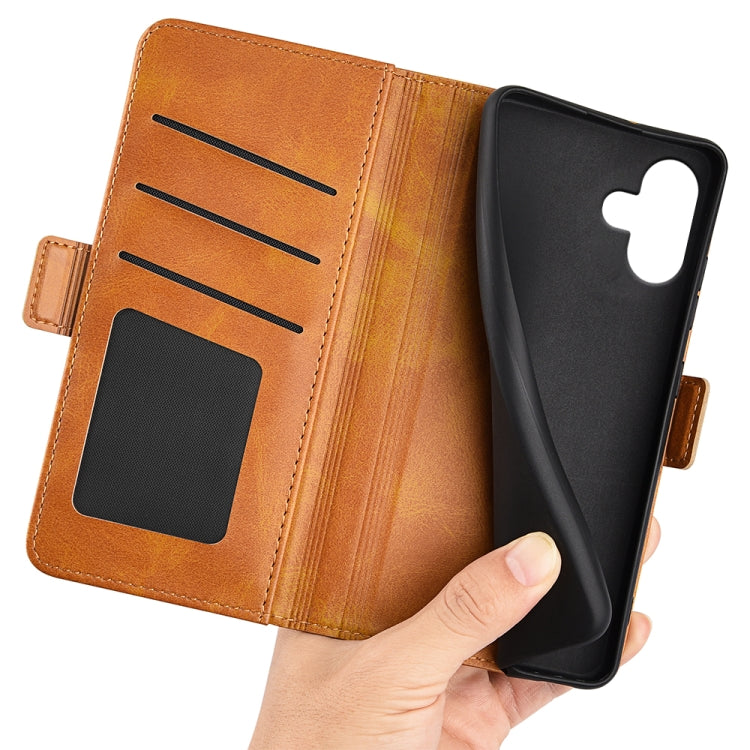For iPhone 16 Dual-side Magnetic Buckle Horizontal Flip Leather Phone Case(Yellow)